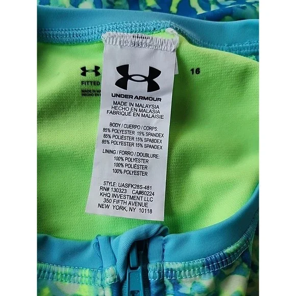 Under Armour Shadow Cheetah Paddleboard Swimsuit Girl 16 Blue Long Sleeve NEW - Picture 4 of 6
